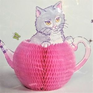 Teapot Cat Butterflies Decor Party Honeycomb Tabletop Easter Baby Shower Birthda